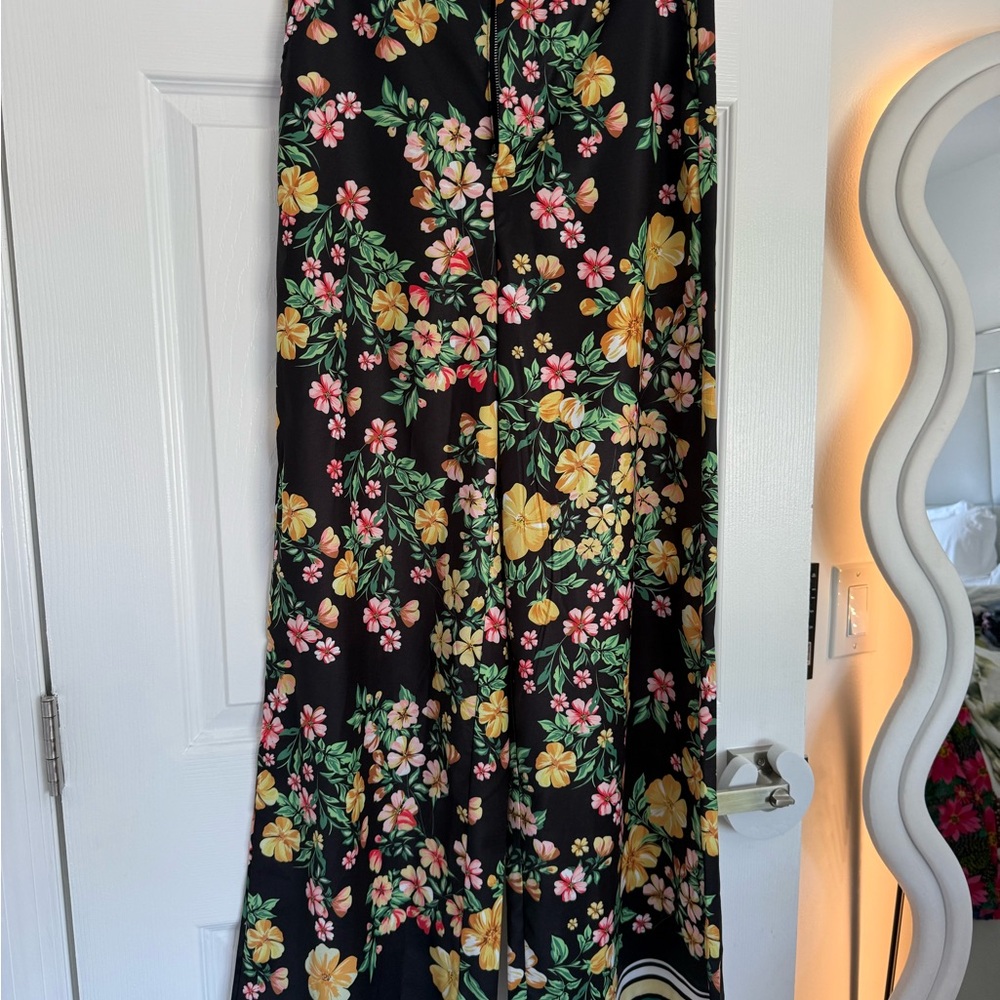 SHEIN Black Floral pants with Pink and Yellow Blooms